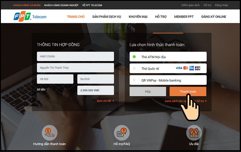 Hướng dẫn cách đóng tiền mạng/ thanh toán hóa đơn FPT 11 Buoc 2 dong tien mang fpt
