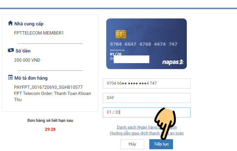 Hướng dẫn cách đóng tiền mạng/ thanh toán hóa đơn FPT 12 Dong tien mang buoc 4